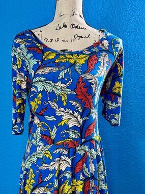 LuLaRoe Nicole Dress Blue Multicolor Leaf Print L